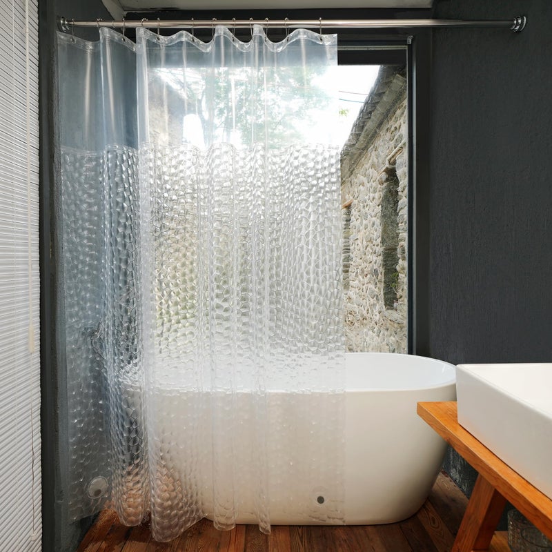 Ryhpez Clear Shower Curtain Liner - Shower Curtain Set with Hooks, Water Cube Pattern with See Through Top Window | 72"x72" - Image 1