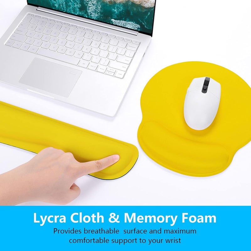 Dapesuom Keyboard Wrist Rest and Mouse Pad with Wrist Support, Cute Memory Foam Cushion for Keyboard and Mouse Set, Desktop Pad Rests with Non Slip Base for Easy Typing & Pain Relief, Apricot Yellow - Image 4