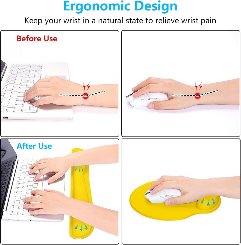 Dapesuom Keyboard Wrist Rest and Mouse Pad with Wrist Support, Cute Memory Foam Cushion for Keyboard and Mouse Set, Desktop Pad Rests with Non Slip Base for Easy Typing & Pain Relief, Apricot Yellow - Image 3