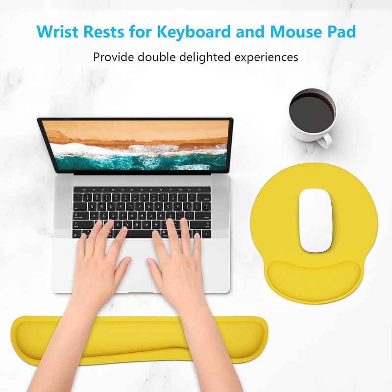 Dapesuom Keyboard Wrist Rest and Mouse Pad with Wrist Support, Cute Memory Foam Cushion for Keyboard and Mouse Set, Desktop Pad Rests with Non Slip Base for Easy Typing & Pain Relief, Apricot Yellow - Image 2