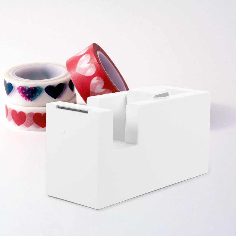 White Tape Dispenser Holder Portable Desktop Office Cutter for Packing - Image 4