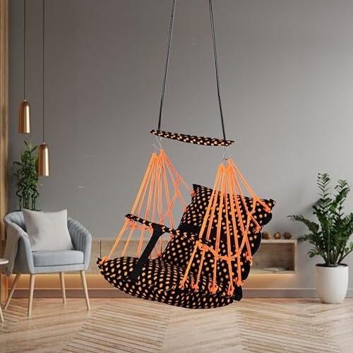 Sprointal® Swing for Kids, Baby Swing Chair Cotton Children Folding and Washable 1-5 Years Swing with Safety Belt,Home and Garden Jhula for Babies |Swing for Kids|Hanging Cradle (Orange Dot) - Image 1