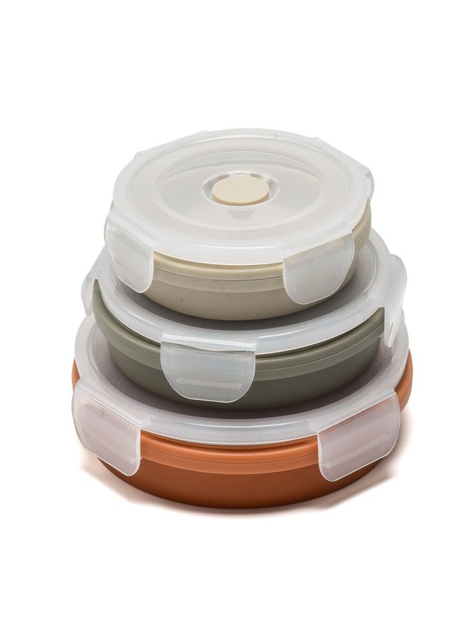 Imagination Junction Silicone folding food storage container, 400ml, 600ml, 900ml round folding lunch box, 3pcs - Image 1
