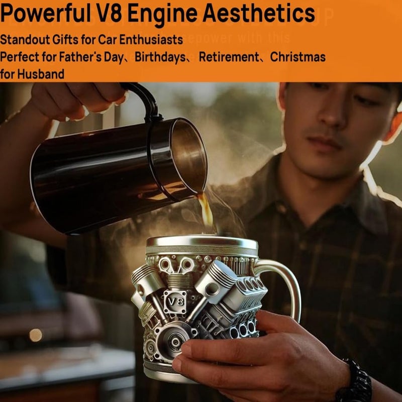 FirFiltr V8 Engine Stainless Steel Coffee Mug - Personalized Travel Tumbler for Car Lovers - Image 4