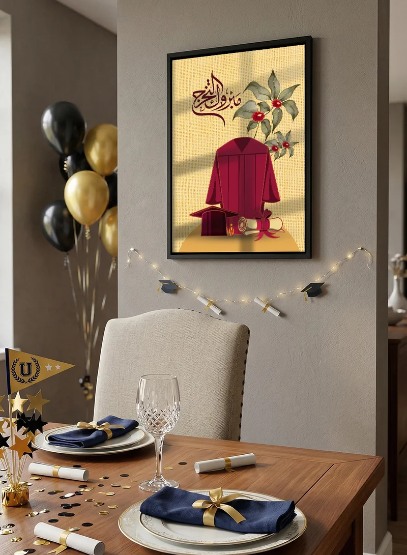 LOWHA Canvas Wall Art Stretched Over Wooden Frame with Black Floating Frame for Graduation Celebration with Congratulation Design