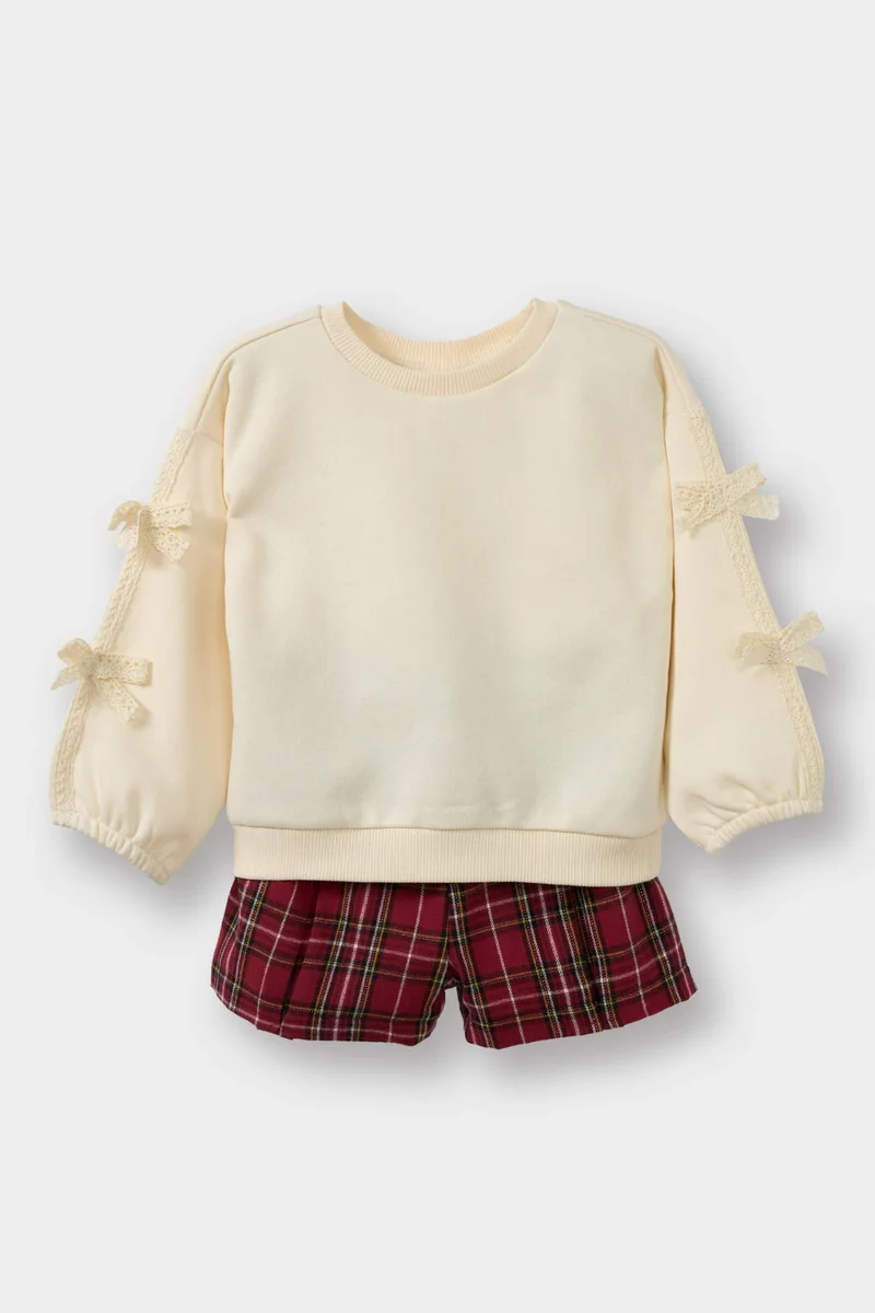 ديفاكتو Baby Girl Plaid Sweatshirt Fabric 2 Piece Set