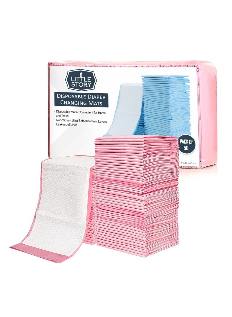 Little Story Pack Of 50 Disposable Diaper Changing Mats - Pink - Image 1