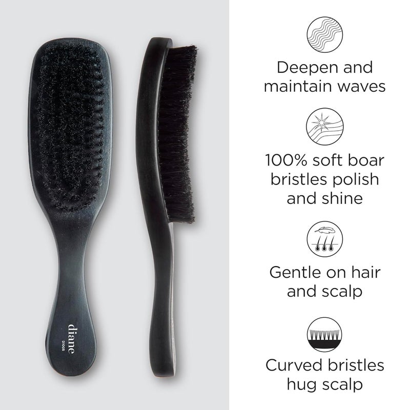 Diane Boar Curved Wave Brush for Men and Women - Black, Soft Bristles for Fine to Medium Hair - Use for Detangling, Smoothing, Wave Styles, Soft on Scalp, Restore Shine and Texture - Image 2