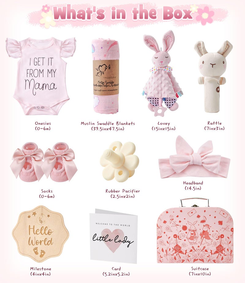 Golray Baby Shower Gifts for Girls, Baby Girl Gifts Baskets with Rattle, Blanket/Onesies Set, New Born Essential Stuff, Gender Reveal Ideas Infant New Born Baby Girls Gift Basket - Image 2