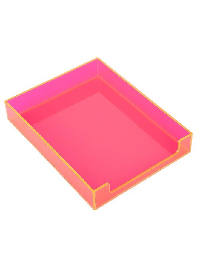 Gelite Paper Tray Acrylic File Organizer for Desk Letter Tray Desk Organizer Document Holder Sorter Storage for A4 Office Supplies Magazines, 13.8x10.6x2.4 Inches, Neon Pink - Image 1