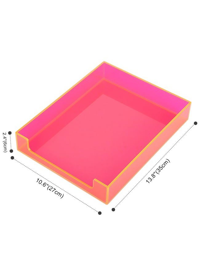 Gelite Paper Tray Acrylic File Organizer for Desk Letter Tray Desk Organizer Document Holder Sorter Storage for A4 Office Supplies Magazines, 13.8x10.6x2.4 Inches, Neon Pink - Image 2
