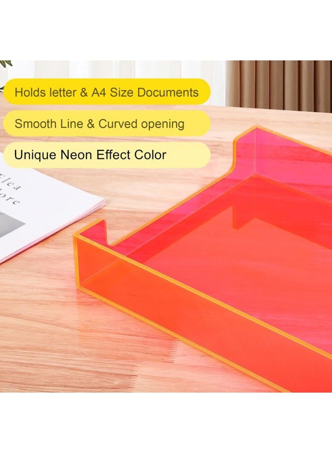 Gelite Paper Tray Acrylic File Organizer for Desk Letter Tray Desk Organizer Document Holder Sorter Storage for A4 Office Supplies Magazines, 13.8x10.6x2.4 Inches, Neon Pink - Image 3