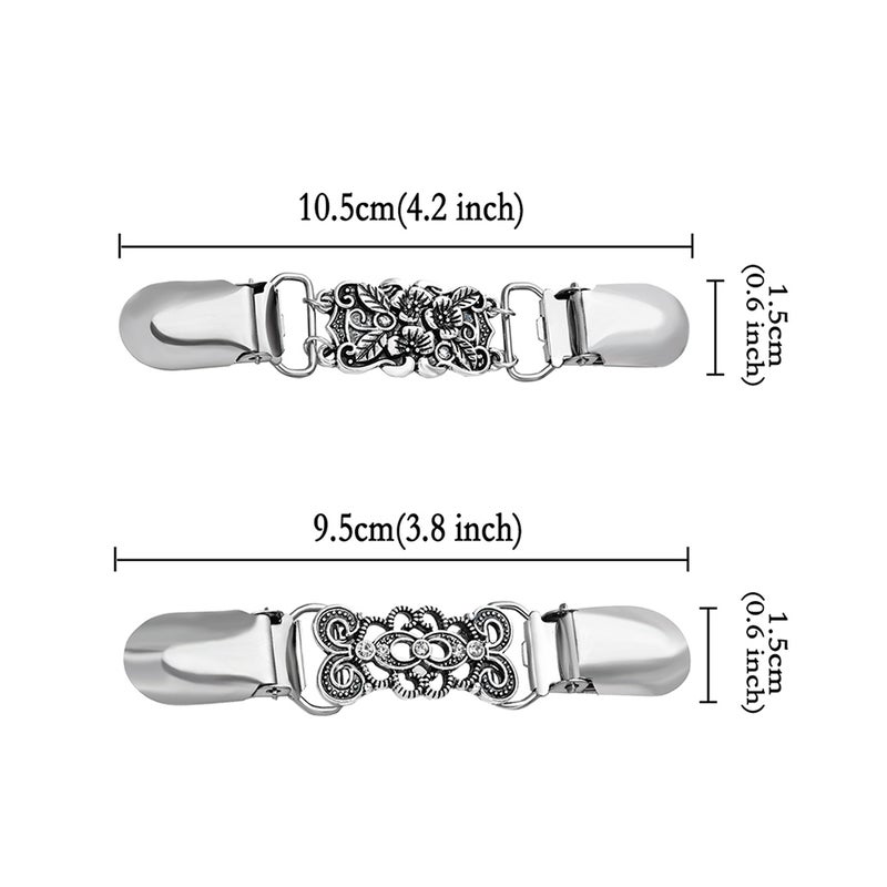 4pcs Sweater Shawl Clips Duckbill Clips Dresses Cardigan Collar Clips Flower Patterns Clip for Women Girls (Each 1pc for Floral Pattern + Silver with Rhinestone + Flower Pattern + without Rhinestone Pattern) - Image 2