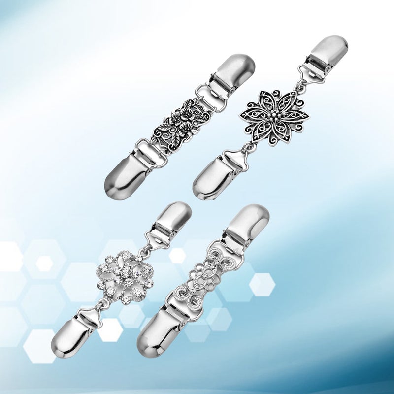 4pcs Sweater Shawl Clips Duckbill Clips Dresses Cardigan Collar Clips Flower Patterns Clip for Women Girls (Each 1pc for Floral Pattern + Silver with Rhinestone + Flower Pattern + without Rhinestone Pattern) - Image 5