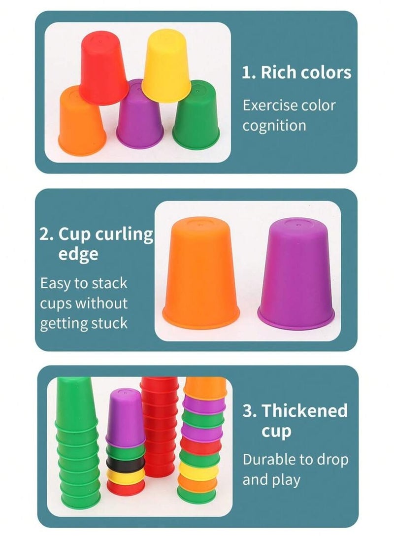 Educational Stacking Cups Set - Focus Training Toys for Kids 3-8, Montessori Learning Game for Parent-Child Interaction & Competitive Play - Image 5