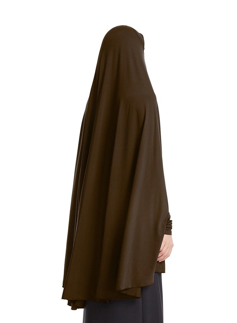 إسكدنيا Women's Solid Color Abaya Batwing Sleeve Thobe Robe With Hijab Camel  - Image 2