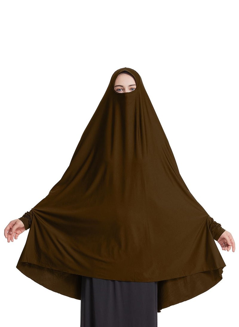 إسكدنيا Women's Solid Color Abaya Batwing Sleeve Thobe Robe With Hijab Camel  - Image 1