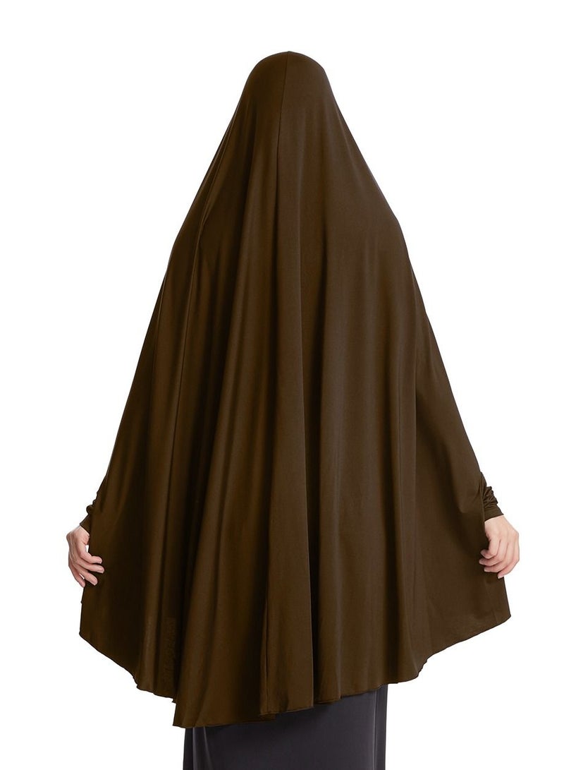 إسكدنيا Women's Solid Color Abaya Batwing Sleeve Thobe Robe With Hijab Camel  - Image 3
