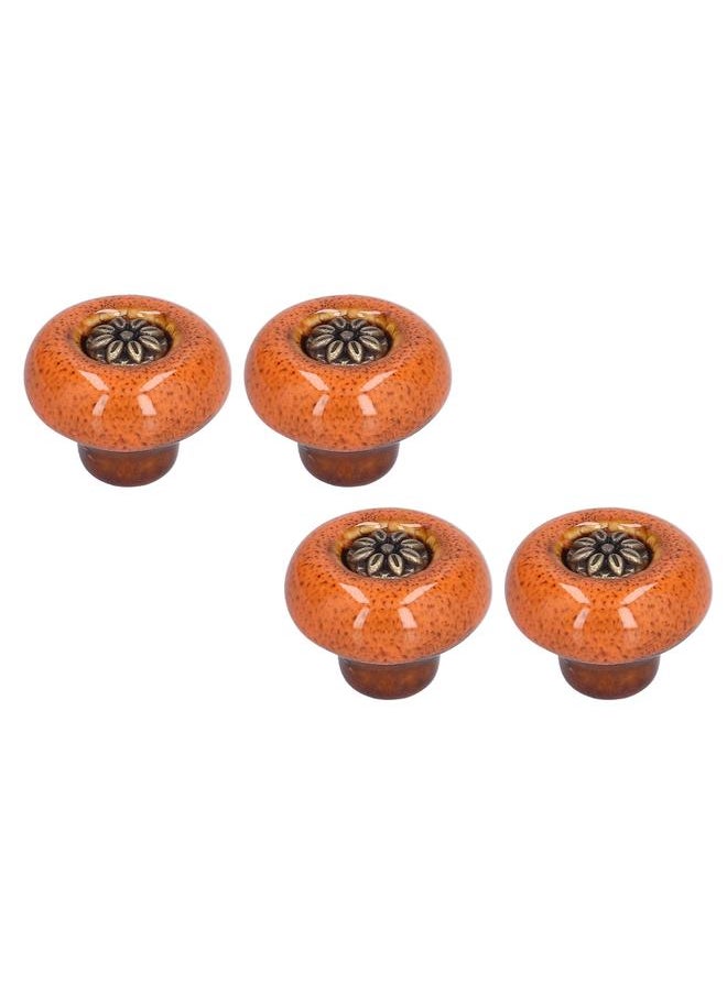 Thoraya 4 Set Cabinet Handle Retro Round Shaped Single Hole Door Knob for Home Bedroom Living RoomGreen Ancient Leopard Print Orange  - Image 2