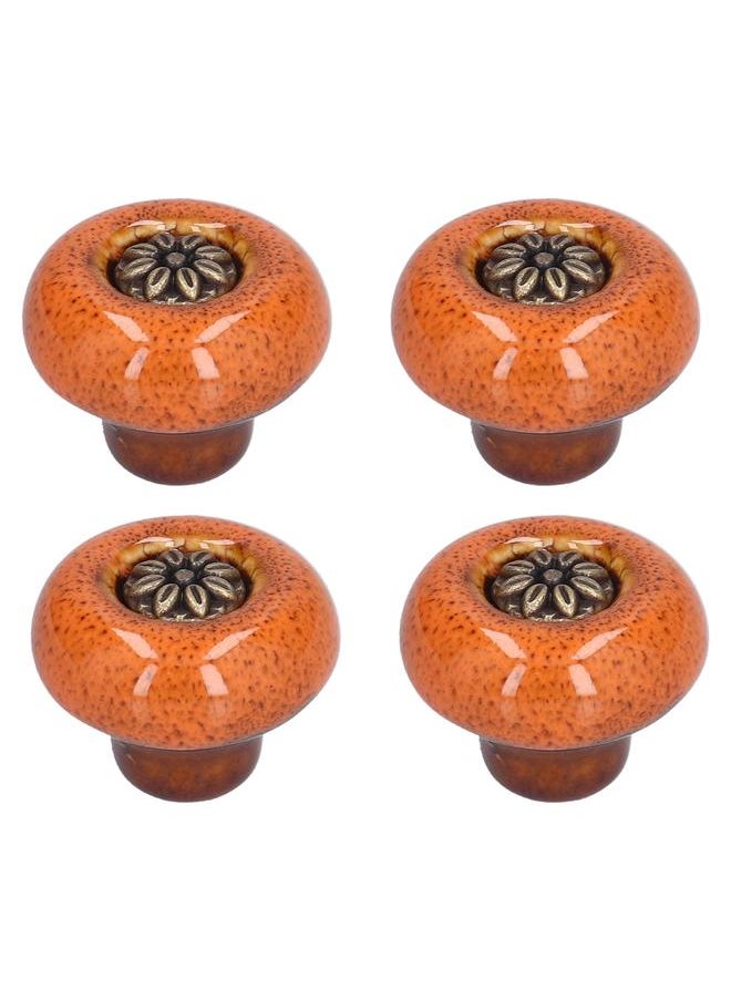 Thoraya 4 Set Cabinet Handle Retro Round Shaped Single Hole Door Knob for Home Bedroom Living RoomGreen Ancient Leopard Print Orange  - Image 1