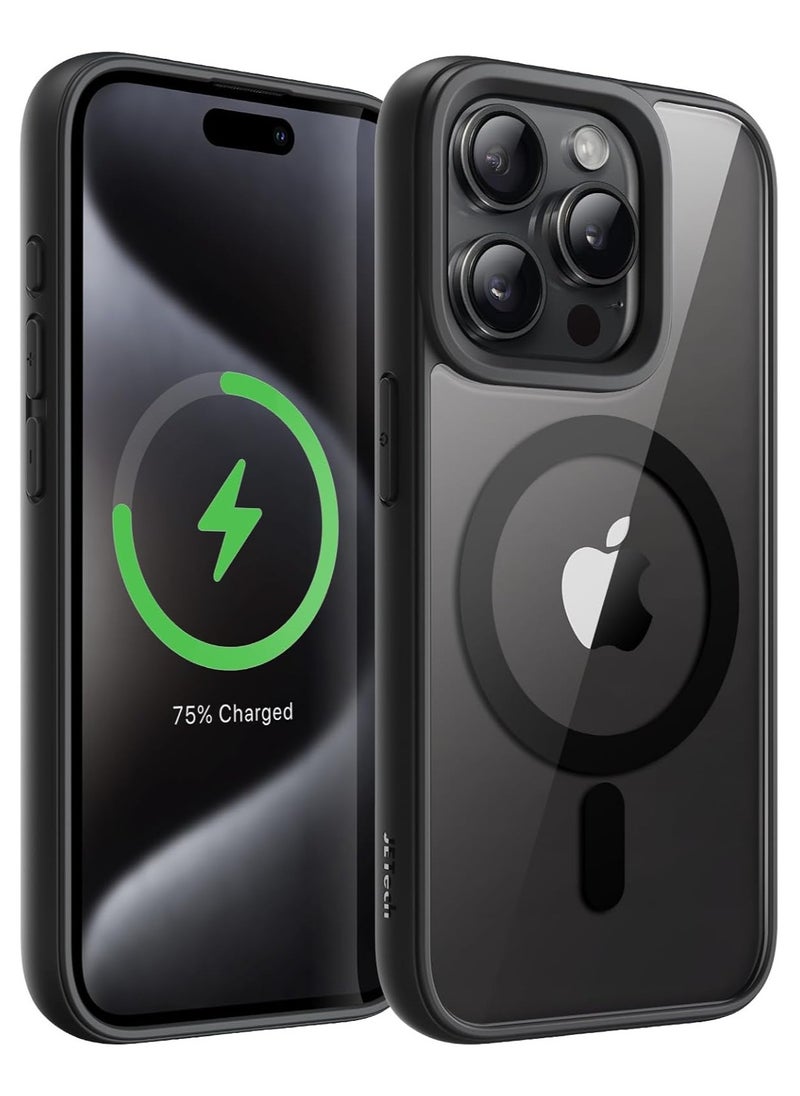 Magnetic Case for iPhone 15 Pro Max 6.7-Inch Compatible with MagSafe, Shockproof Phone Bumper Cover, Solid Color Matte TPU Frame, Anti-Scratch Clear Back (Black Titanium)