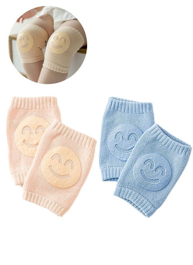 Ant - 2 Pairs Baby Crawling Anti-Slip Knee Pads, Soft Comfortable Knee And Elbow Protective Pads, Protect Infants & Toddlers Knees(khaki &Blue) - Image 1