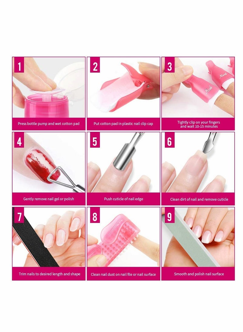 Complete Nail Polish Gel Remover Kit: 100ml Remover, 500 Cotton Pads, Nail Clips, Brush, Cuticle Tools, 100/180 Files & Buffer Block - Image 5
