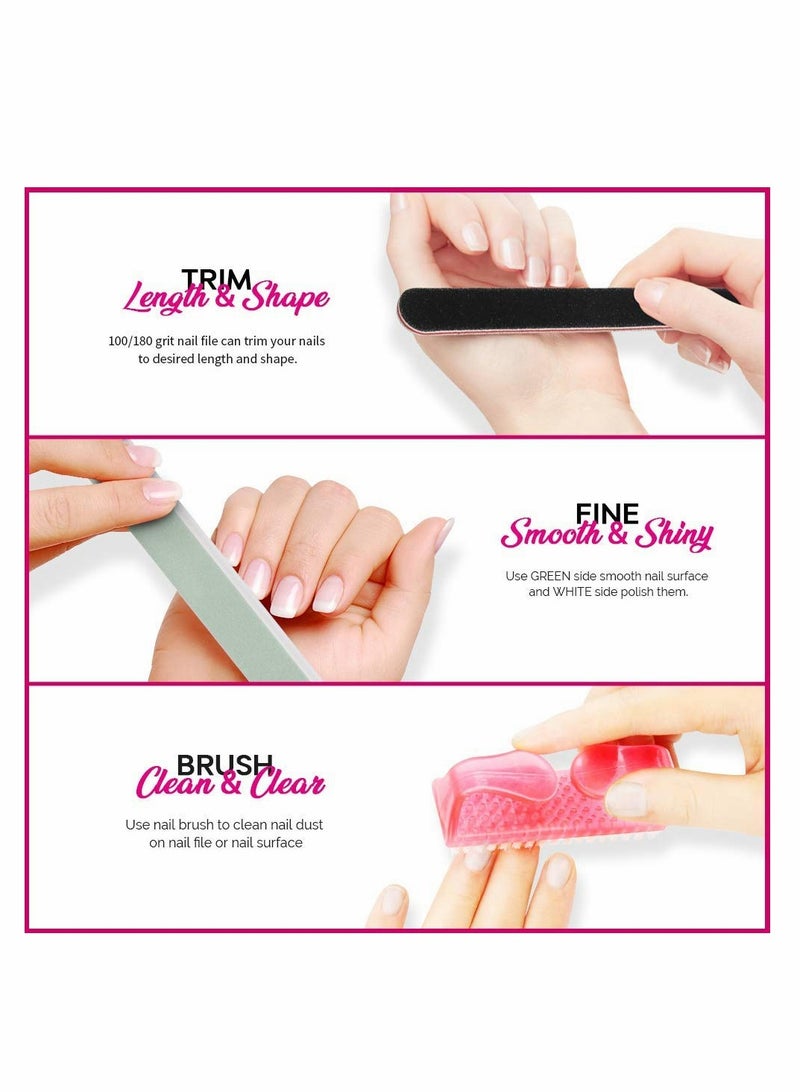 Complete Nail Polish Gel Remover Kit: 100ml Remover, 500 Cotton Pads, Nail Clips, Brush, Cuticle Tools, 100/180 Files & Buffer Block - Image 4