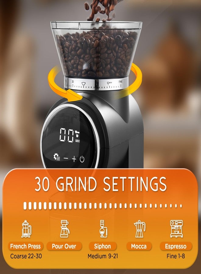Ollygrin Conical Burr Coffee Grinder Electric, Compact Coffee Grinder for Home Use,Burr Mill Grinder with 30 Precise Grinding Sizes, Touch Panel, Removable Burr & Coffee Container, 2-12 Cups - Image 3