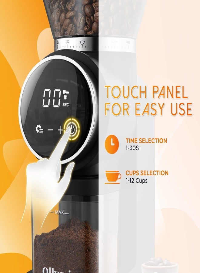 Ollygrin Conical Burr Coffee Grinder Electric, Compact Coffee Grinder for Home Use,Burr Mill Grinder with 30 Precise Grinding Sizes, Touch Panel, Removable Burr & Coffee Container, 2-12 Cups - Image 5