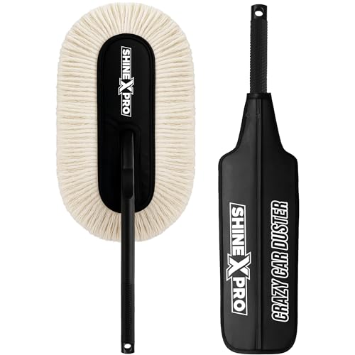 ShineXPro Car Duster - Lint-Free & Scratch-Free Car Cleaner Brush with Long Handle - Car Dust Cleaner features Paraffin Wax Coating for 2x better Cleaning Performance - Car Cleaning Brush for Exterior - Image 1