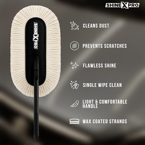 ShineXPro Car Duster - Lint-Free & Scratch-Free Car Cleaner Brush with Long Handle - Car Dust Cleaner features Paraffin Wax Coating for 2x better Cleaning Performance - Car Cleaning Brush for Exterior - Image 2