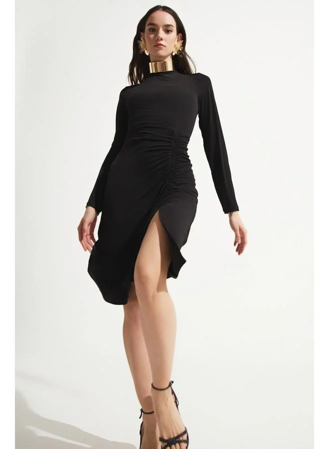 JUNE Ruched Long Sleeve Dress