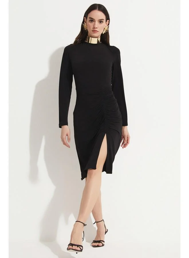 JUNE Ruched Long Sleeve Dress