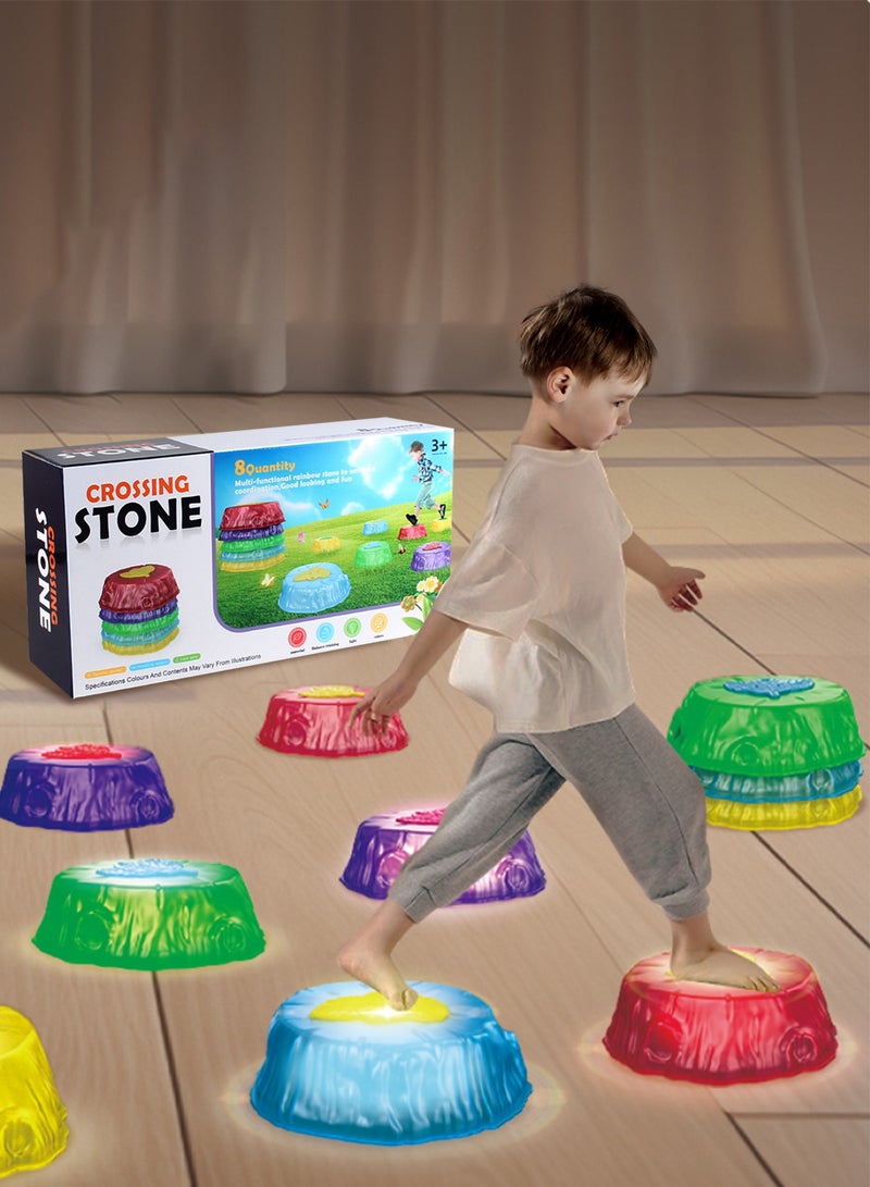 Sunnaltree Stepping Stones for Kids, 8PCS Light Up Non-Slip Balance Jumping Stone, Preschool Obstacle Course With LED Light, Stackable Sensory Toys, Balance & Gross Motor Skills,Indoor & Outdoor Obstacle Course Game Toys for Toddler Kids Children - Image 1