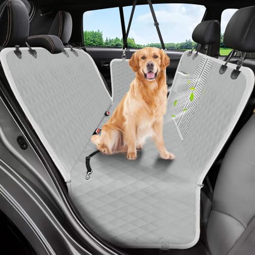 Victoper Dog Car Seat Cover, 600D Heavy Durable Dog Seat Cover for Back Seat, 100% Waterproof Scratch Proof Nonslip Dog Hammock for Car with Side Flap, Pet Back Seat Covers for Cars with SeatBelt Gray - Image 1