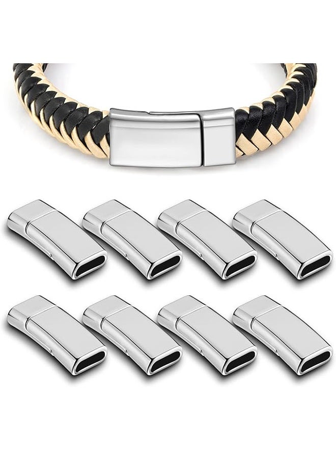 8 Pieces 10x3 mm Flat Leather Magnetic Clasps Bracelet Jewelry Making Magnetic Clasps Silver Bracelet Metal and Closures DIY Locking for Jewelry Craft Making Supplies - Image 1