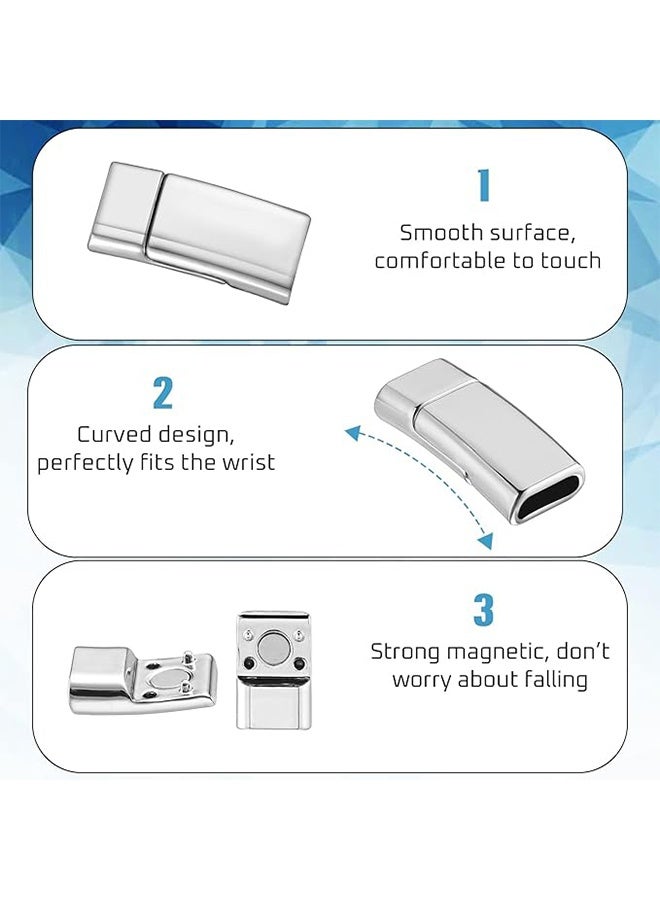8 Pieces 10x3 mm Flat Leather Magnetic Clasps Bracelet Jewelry Making Magnetic Clasps Silver Bracelet Metal and Closures DIY Locking for Jewelry Craft Making Supplies - Image 3