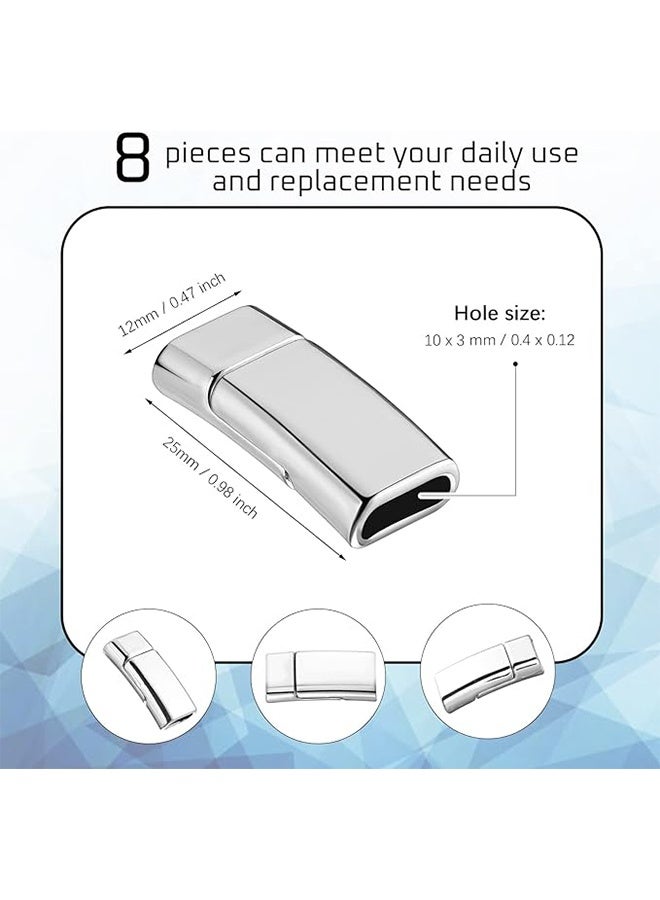 8 Pieces 10x3 mm Flat Leather Magnetic Clasps Bracelet Jewelry Making Magnetic Clasps Silver Bracelet Metal and Closures DIY Locking for Jewelry Craft Making Supplies - Image 2
