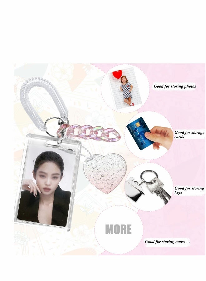 Generic Acrylic Photocard Holders Keychain ID Badge Holder with Spiral Wrist Coil Transparent Card Waterproof Photo Protector for School Office Access Women Girls (Pink, 2Pcs)  - Image 4