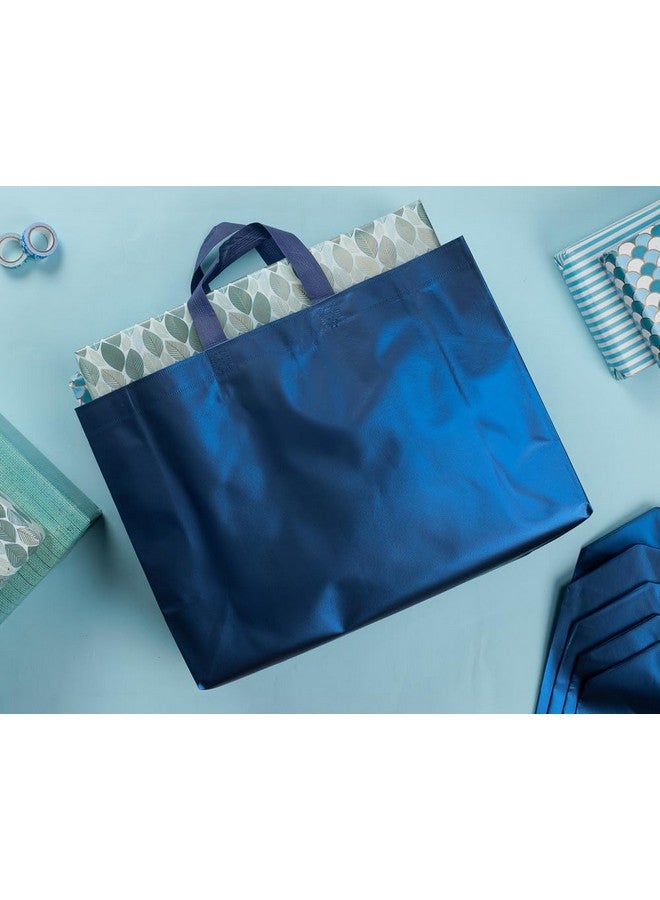 Drapme Large Size Pack of 20 Pcs Matt Metallic Laminated Non-Woven Reusable Eco-Friendly Party Return Gift Bags (Navy Blue) (Large 17x12x5 Inch) - Image 3