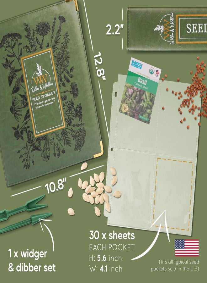 Create-ables Willow and Wildflower Garden Seed Organizer Binder, Seed Storage Organizer, Garden Binder Book for Packet Storage Catalog Can Store 160 Packets with Dibber and Widger (Moss Green) - Image 2
