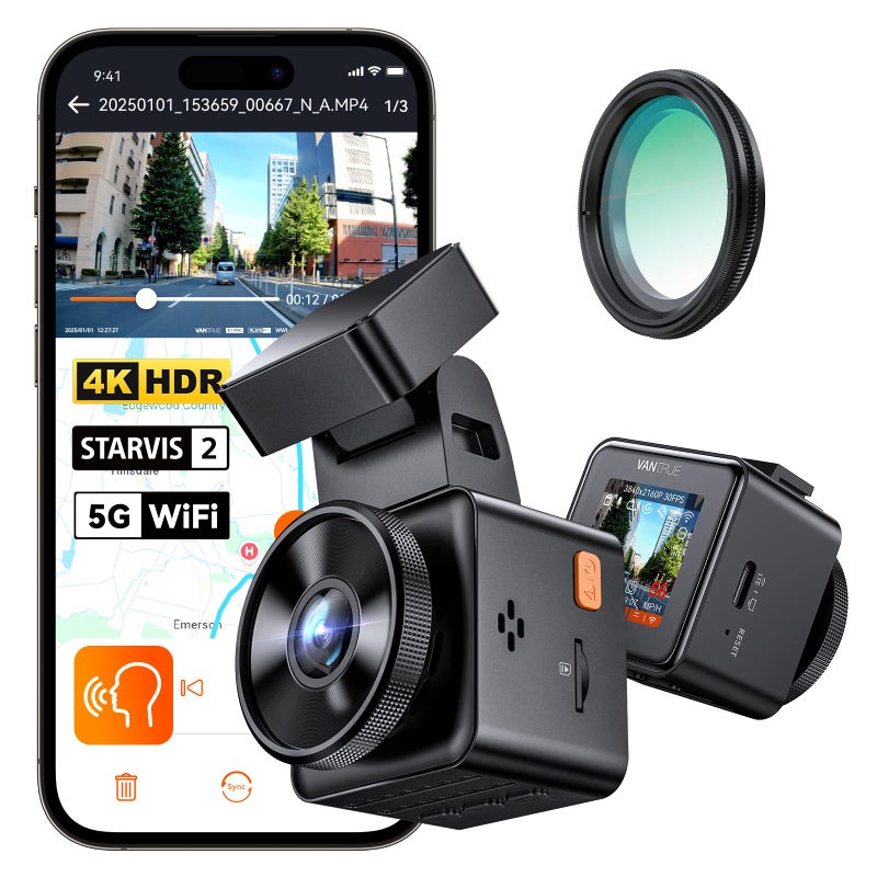 Vantrue E1 Pro 4K Mini Dash Cam Front, STARVIS 2 PlatePix HDR Night Vision Car Camera, Built-in 5G WiFi GPS, 1.54'' IPS Screen, Voice Control, 24/7 Buffered Parking Mode, Support 1TB Max - Image 1