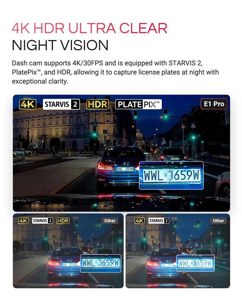 Vantrue E1 Pro 4K Mini Dash Cam Front, STARVIS 2 PlatePix HDR Night Vision Car Camera, Built-in 5G WiFi GPS, 1.54'' IPS Screen, Voice Control, 24/7 Buffered Parking Mode, Support 1TB Max - Image 3