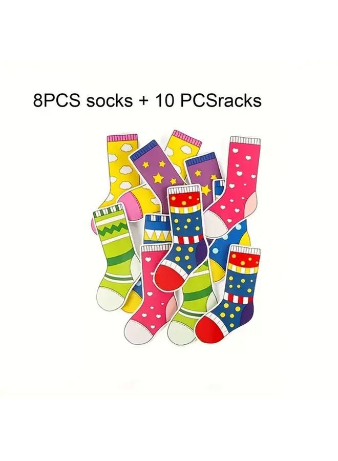 Kids Life Skill Matching Game 8 Pairs Socks 10 Clips Practical Motor Skills Activity - Image 1