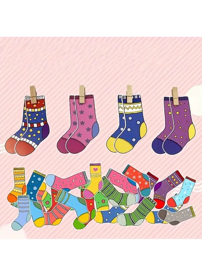Kids Life Skill Matching Game 8 Pairs Socks 10 Clips Practical Motor Skills Activity - Image 2