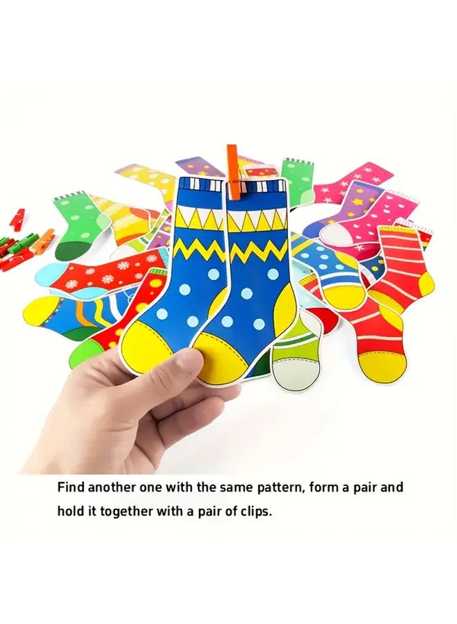 Kids Life Skill Matching Game 8 Pairs Socks 10 Clips Practical Motor Skills Activity - Image 3