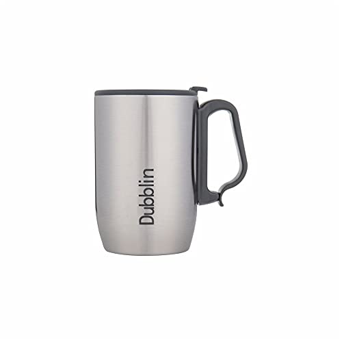 DUBBLIN Refresh Stainless Steel Unbreakable Tea Coffee Mug Double Wall with Handle and Lid, Wide Mouth Mug Keeps Beverages Hot & Cold 350 ML Silver - Image 1