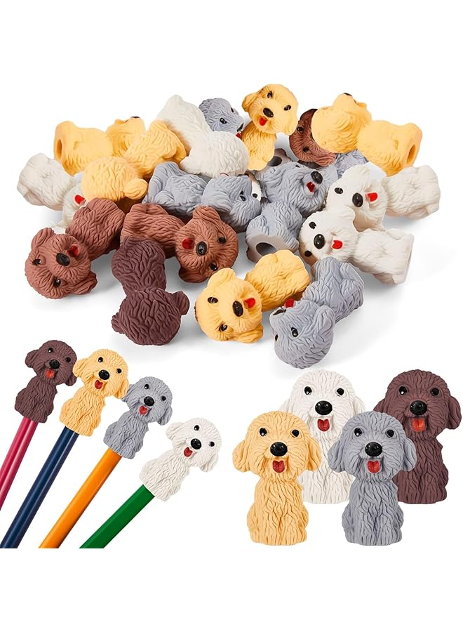 erorex 24Pcs 3D Dog Pencil Top Erasers Animal Pencil Erasers Funny Dog Pencil Eraser Toppers Pet Puppy Eraser Caps Dog Themed Pencil Erasers For Kids Birthday Gifts School Stationery Supplies - Image 1