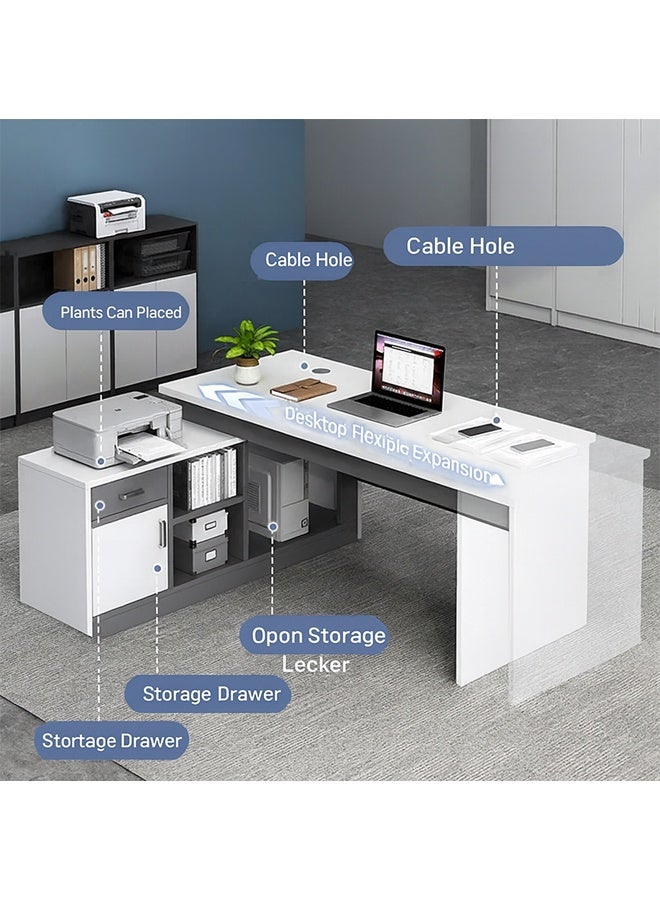 NKX L Shaped Computer Desk with Integrated Bookshelf Study Table for Home Office and Student Bedroom Corner 140 cm - Image 3